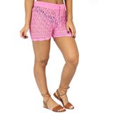 Shorts Feminino Saída de Praia Tricot Crochê Liso Piscina Rosa, Único