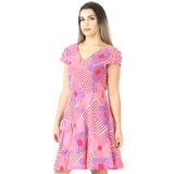 Vestido Midi Mid Estampado Com Mangas Decote Cruzado Casual Vermelho, P