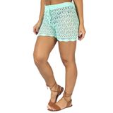 Shorts Feminino Saída de Praia Tricot Crochê Liso Piscina Verde Agua, Único