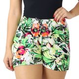 Shorts Feminino Curto Soltinho Estampado Florido Elástico Branco Verde, P