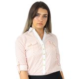 Camisa Feminina Social Poá Bolinha Com Bolsos Manga Longa Laranja, 42