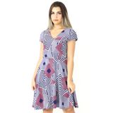 Vestido Midi Mid Estampado Com Mangas Decote Cruzado Casual Azul, P