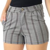 Shorts Feminino Listrado Cós Alto Com Bolsos Zíper Verão Marrom, P