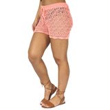 Shorts Feminino Saída de Praia Tricot Crochê Liso Piscina Salmão, Único