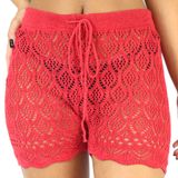 Shorts Feminino Saída de Praia Tricot Crochê Liso Piscina Vermelho, Único