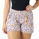 Shorts Feminino Curto Soltinho Estampado Florido Elástico Nude Branco, M