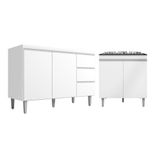 Kit Balcão Gabinete Para Pia Andreia 100cm C- Balcão Cooktop 4 Ou 5 Bocas Branco