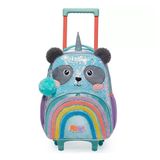 Mochila Rodinhas Pack Me Sweet Panda Paetê Verde Pacific