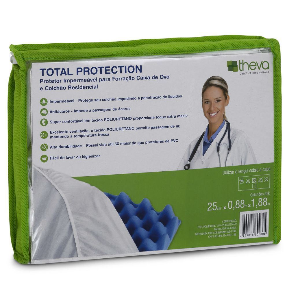 Protetor de Colchão Impermeável Total Protection Solteiro 88X188 cm Theva Copespuma