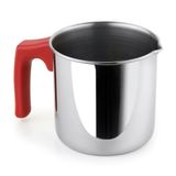 Fervedor Leiteira Inox 650ml Funciona Em Fogao De Indução Cabo Vermelho Chaleira Bule Chá Café Leite