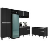 Cozinha Compacta Vanessa E Balcão Gabinete Sem Tampo Tatiane 120cm Preto - Ajl Móveis