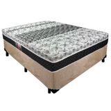 Cama Box Casal Suede + Colchão Class Molas Castor Tecnopedic One Face 138x188x65cm Cor:bege