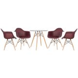 Mesa Redonda Eames Com Tampo De Vidro 70 Cm + 4 Cadeiras Eiffel Daw Marrom