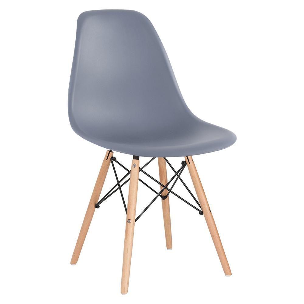 Cadeira Charles Eames Eiffel Dsw Com Pés De Madeira Clara Cinza Escuro