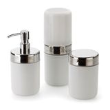 Banheiro Acessórios Lavabo Branco 3 Peças Dispenser Sabonete Liquido Porta Escova Algodão Hastes