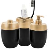 Kit Conjunto Acessórios De Pia Banheiro Lavabo Preto Tampa Dourado 3 Peças Forma Dispenser Sabonete