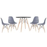 Mesa Redonda Eames 80 Cm Preto + 4 Cadeiras Eiffel Dsw Cinza Escuro