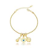 Pulseira Cordão Baiano Com Olho Grego E Trevo Banhado A Ouro 18k - 18cm