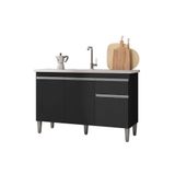 Balcão Gabinete P-pia Tatiane 120cm 3 Portas E 1 Gaveta C-tampo Preto