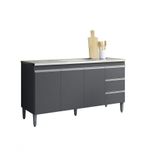 Balcão Armário Gabinete Para Pia Andreia S-tampo 150cm 3 Portas 3 Gavetas Cinza Fosco