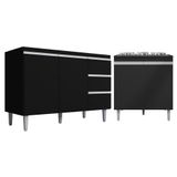 Kit Balcão Gabinete Para Pia Andreia 120cm C- Balcão Cooktop 4 Ou 5 Bocas Preto