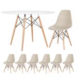 Mesa Redonda Eames 120 Cm Branco + 6 Cadeiras Eiffel Dsw Nude