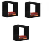 Kit 3 Nicho Decorativo 55x55x20 Cm Preto Em Mdf [f031]