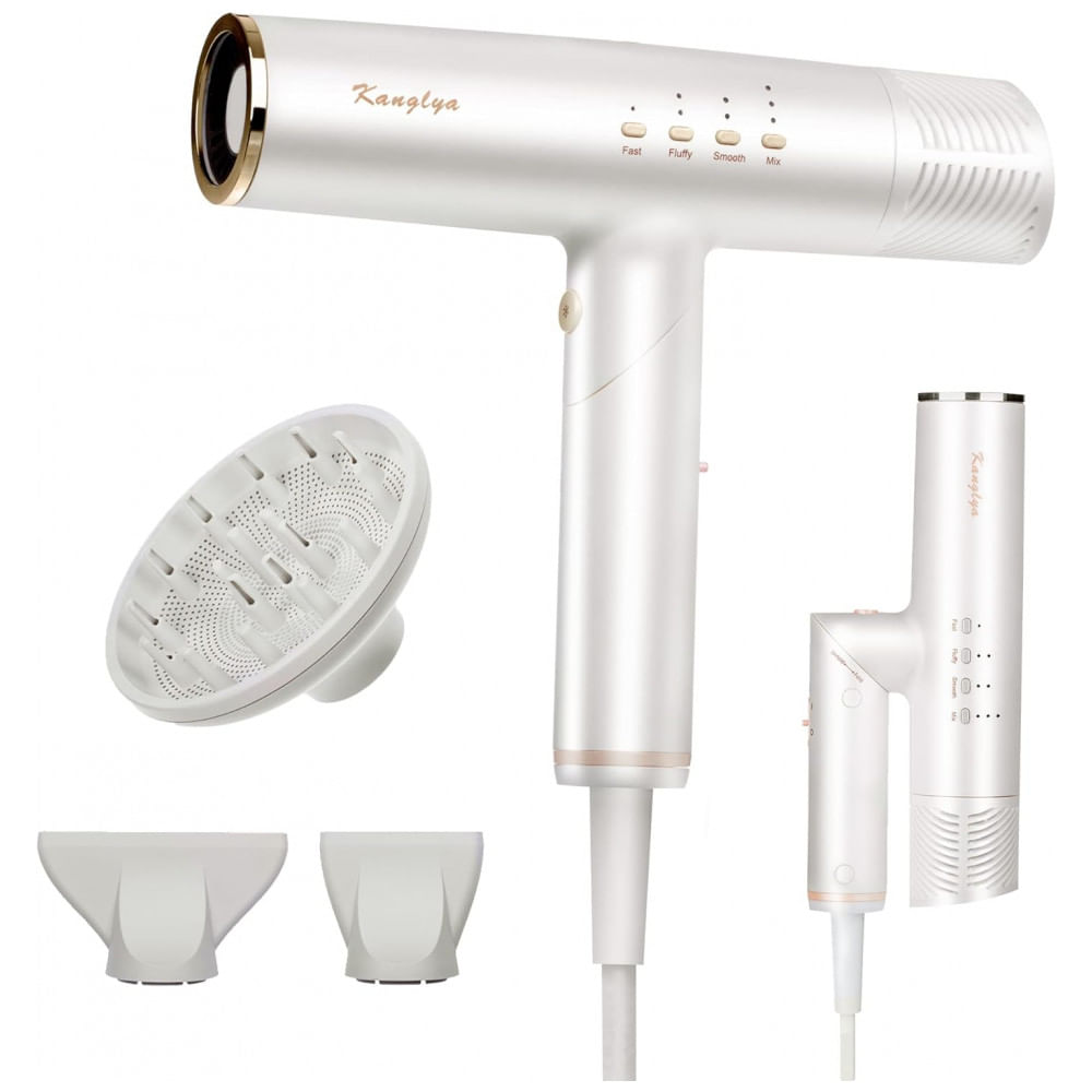 Secador De Cabelo Profissional Ion Com Alta Velocidade 110000 Rpm, Kanglya, Branco