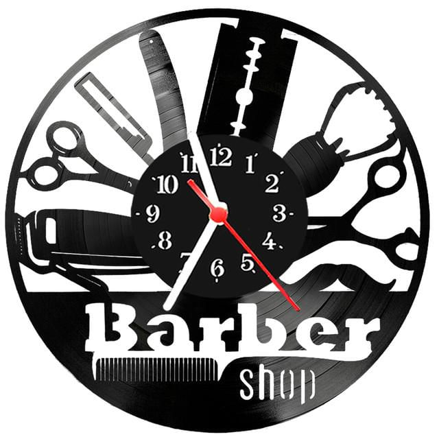 Relógio Parede Vinil Lp Ou Mdf Barber Shop Barbearia 6