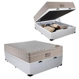 Cama Box Baú Casal Sintético + Colchão Ortobom Airtech Molas Ensacadas 138x188x65 Branco
