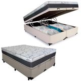 Cama Box Baú King Sintético + Colchão Castor Class One Face Molas Tecnopedic 193x203x67 Cor:branco