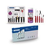 Kit - 1 Faqueiro Vermelho 30 Peças + 1 Conjunto Facas 9pç + 1 Faqueiro Inox 24pç - Tramontina