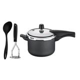 Jogo De Panela Pressão Antiaderente 4,5l Grafite Com Amassador Inox E Concha Tramontina