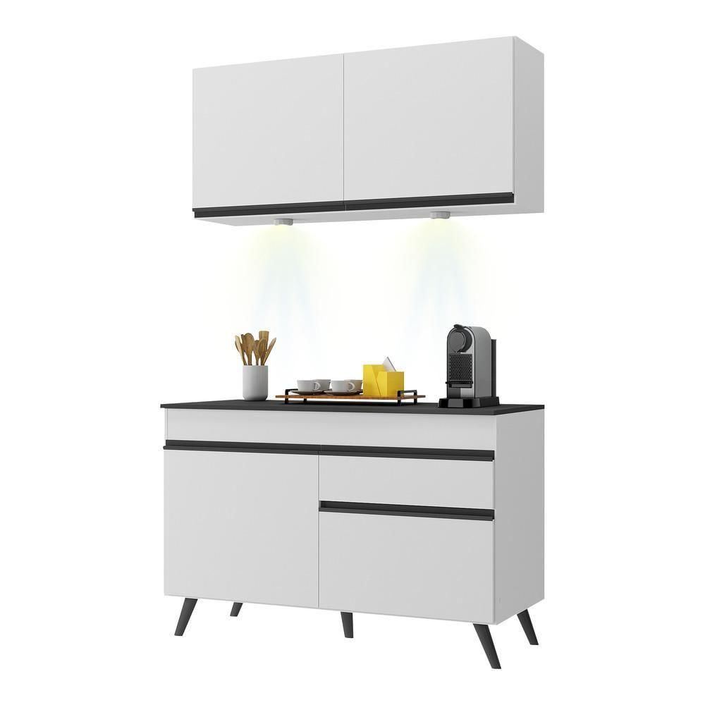 Armário De Cozinha Compacta 120cm Com Leds Veneza Up Multimóveis V2012 Branco/preto Branco/preto