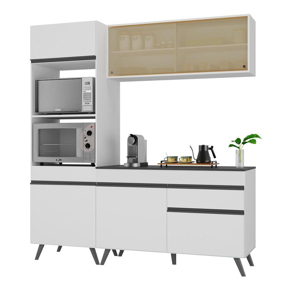 Armário De Cozinha Compacta 182cm Veneza Multimóveis V3695 Branco/preto Branco/preto