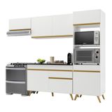 Armário De Cozinha Compacta 252cm Veneza Multimóveis V3690 Branco/dourado Branco/dourado