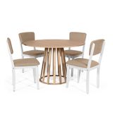 Mesa De Jantar Redonda Gabi Jade Com 4 Cadeiras Estofadas Ella Branco/marrom Claro