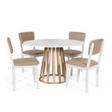 Mesa De Jantar Redonda Gabi Bran/jade Com 4 Cadeiras Estofadas Ella Branco/marrom Claro