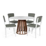 Mesa De Jantar Redonda Gabi Bran/nor Com 4 Cadeiras Estofadas Ella Branco/cinza
