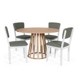 Mesa De Jantar Redonda Gabi Jade Com 4 Cadeiras Estofadas Ella Branco/cinza
