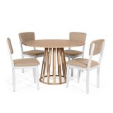 Mesa De Jantar Redonda Gabi Jade Com 4 Cadeiras Estofadas Ella Branco/bege