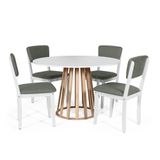 Mesa De Jantar Redonda Gabi Bran/jade Com 4 Cadeiras Estofadas Ella Branco/cinza