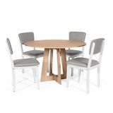 Mesa De Jantar Redonda Montreal Jade Com 4 Cadeiras Estofadas Ella Branco/cinza Claro
