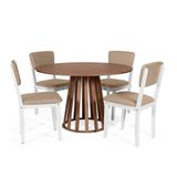 Mesa De Jantar Redonda Gabi Noronha Com 4 Cadeiras Estofadas Ella Branco/marrom Claro