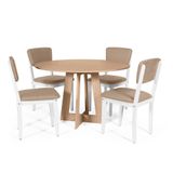 Mesa De Jantar Redonda Montreal Jade Com 4 Cadeiras Estofadas Ella Branco/marrom Claro