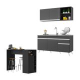 Armário De Cozinha Compacta Com Bancada Americana Veneza Multimóveis Mp2200 Preto/branco