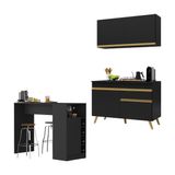 Cozinha Compacta Com Bancada Americana 1 Porta Veneza Multimóveis Mp2207 Preto/dourado