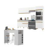 Armário De Cozinha Compacta Com Mesa/bancada Veneza Multimóveis Mp2210 Branco/dourado