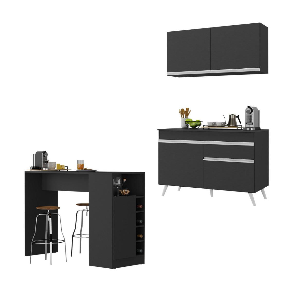 Cozinha Compacta Com Bancada Americana 1 Porta Veneza Multimóveis Mp2207 Preto/branco