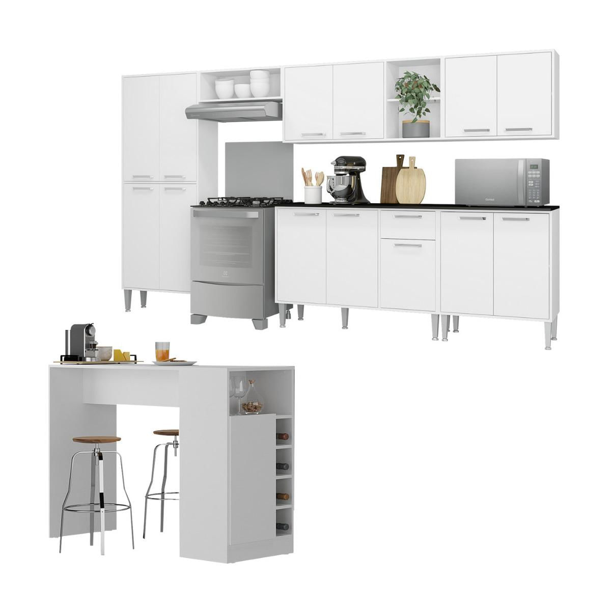 Armário De Cozinha Modulado Com Bancada Americana Xangai Multimóveis Mp2206 Branco